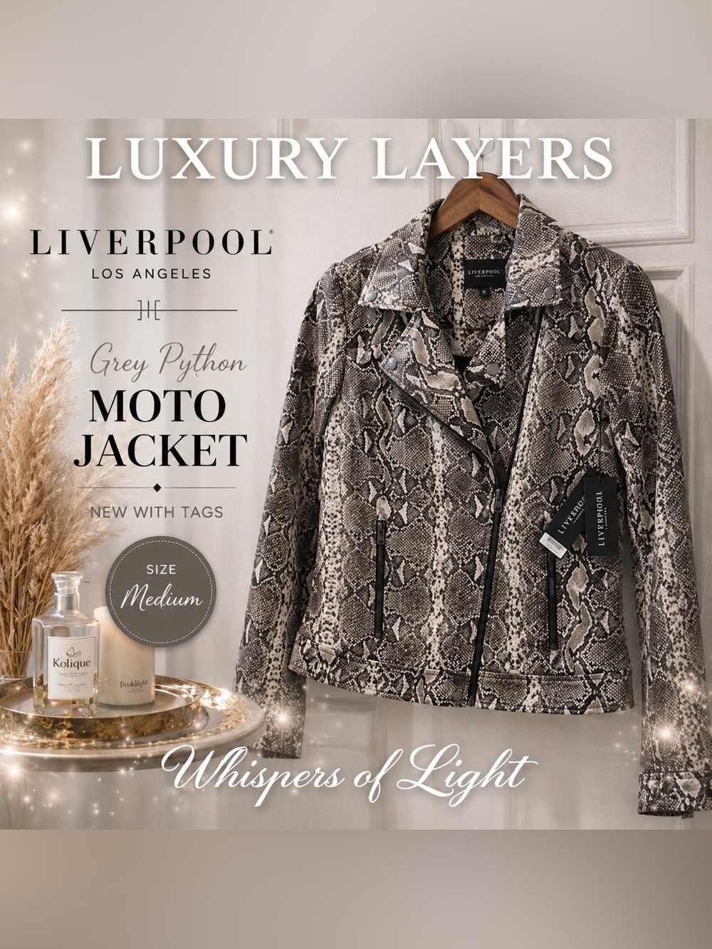 Liverpool Los Angeles Grey Python Moto Jacket NWT Size Medium